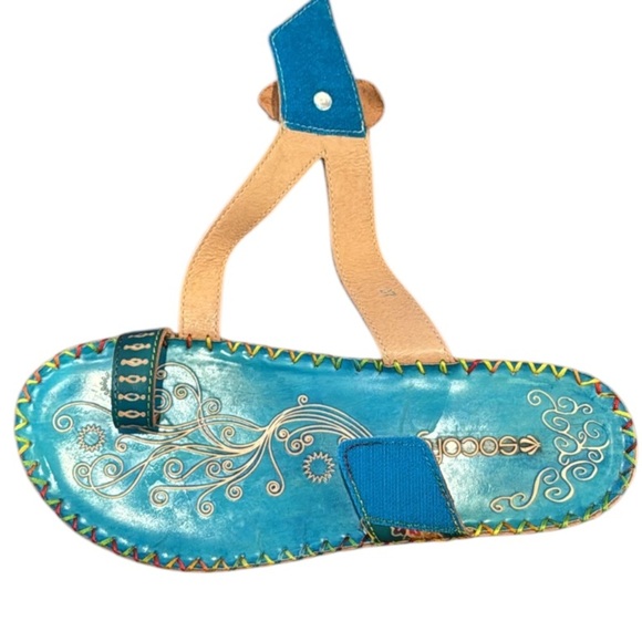 Socofy Colorful Handprinted Floral Boho Toe Ring Sandals Size 6 - Picture 11 of 12